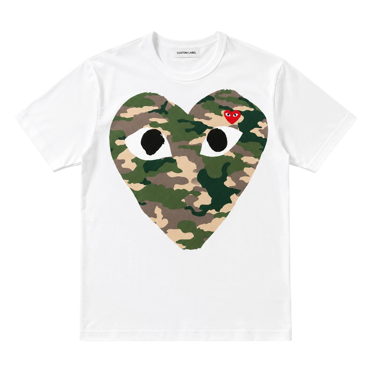 T-shirt à manches courtes et col rond, 100 % coton, 220 g/m², motif camouflage cœur