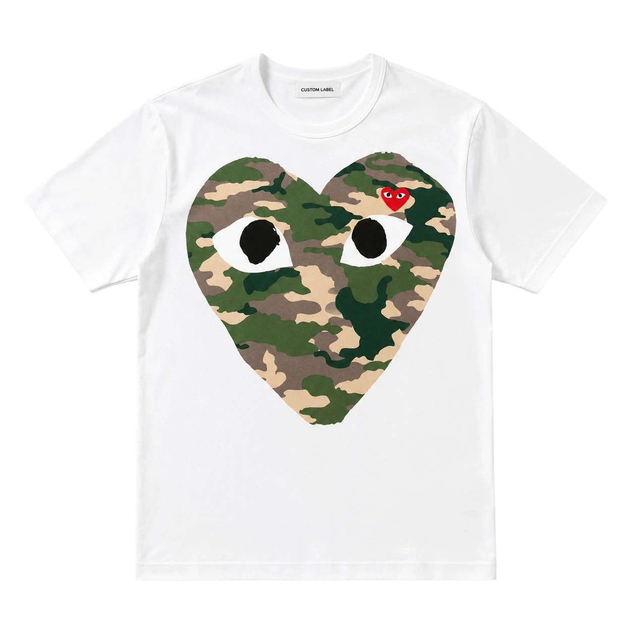 Kurzarm-T-Shirt mit Rundhalsausschnitt und Camouflage-Herzgrafik aus 100 % Baumwolle (220 g/m²) 1